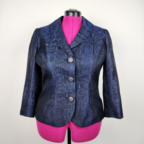 Bigio Animal Print Blazer Blue Black Snakeskin Jacket Acetate Size 10 - Picture 15 of 15